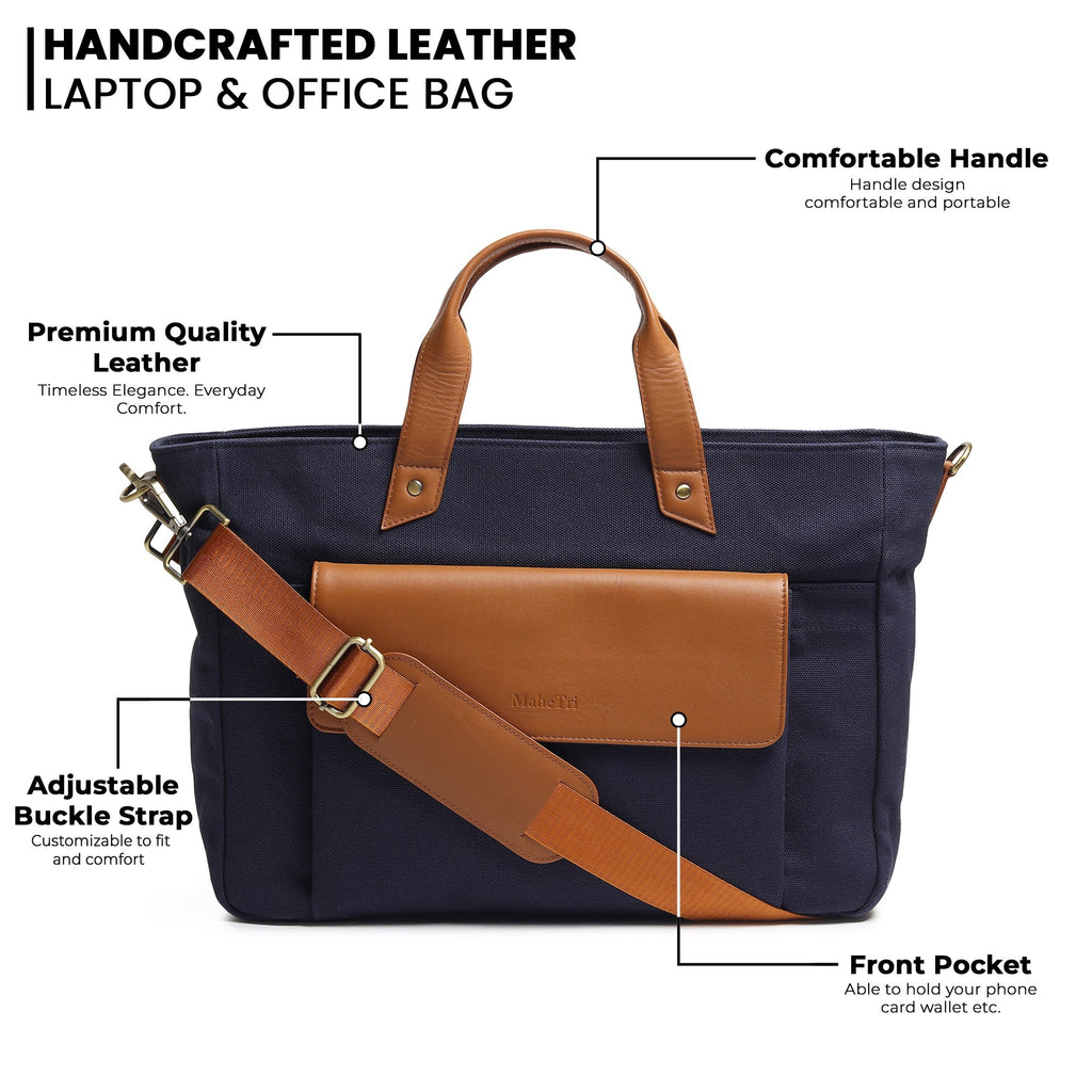 Voyager Canvas Leather Briefcase, Dark Blue