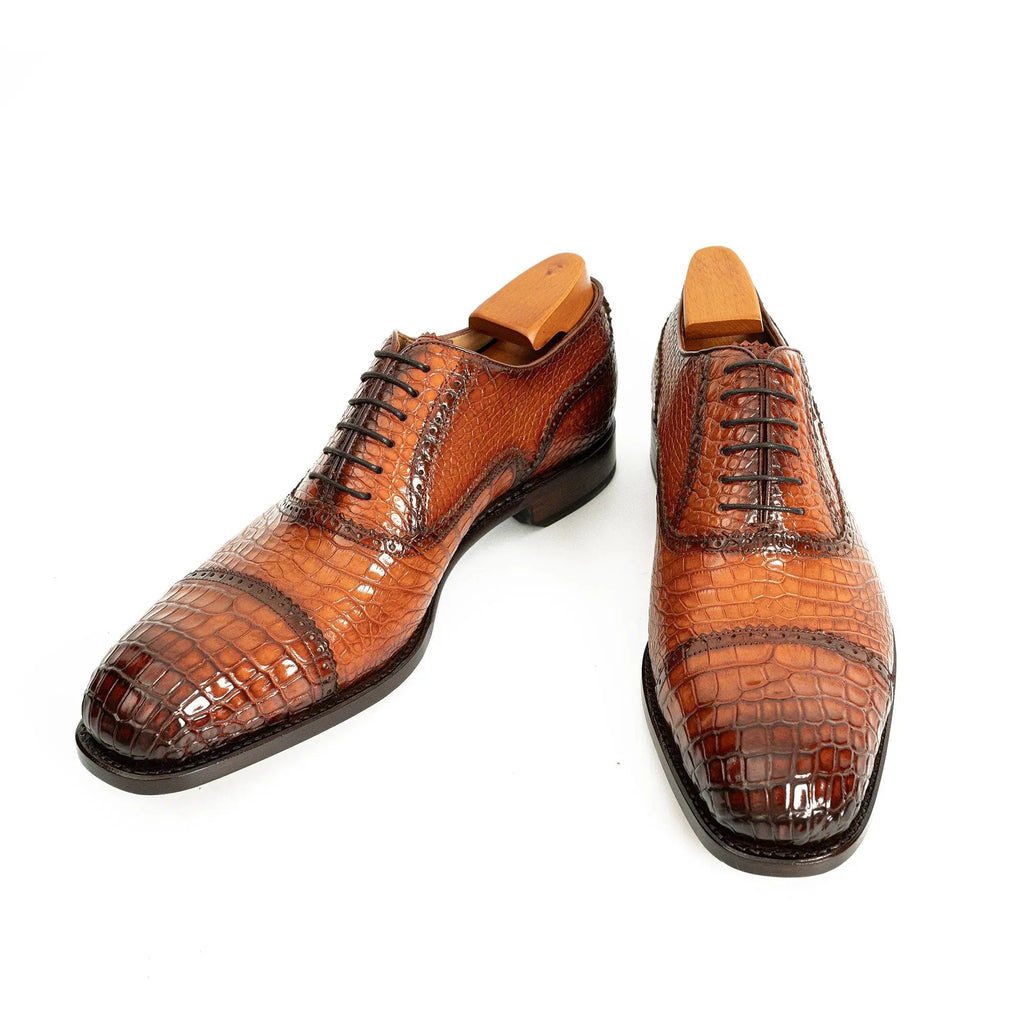 Alligator Skin Oxford Shoes Brown