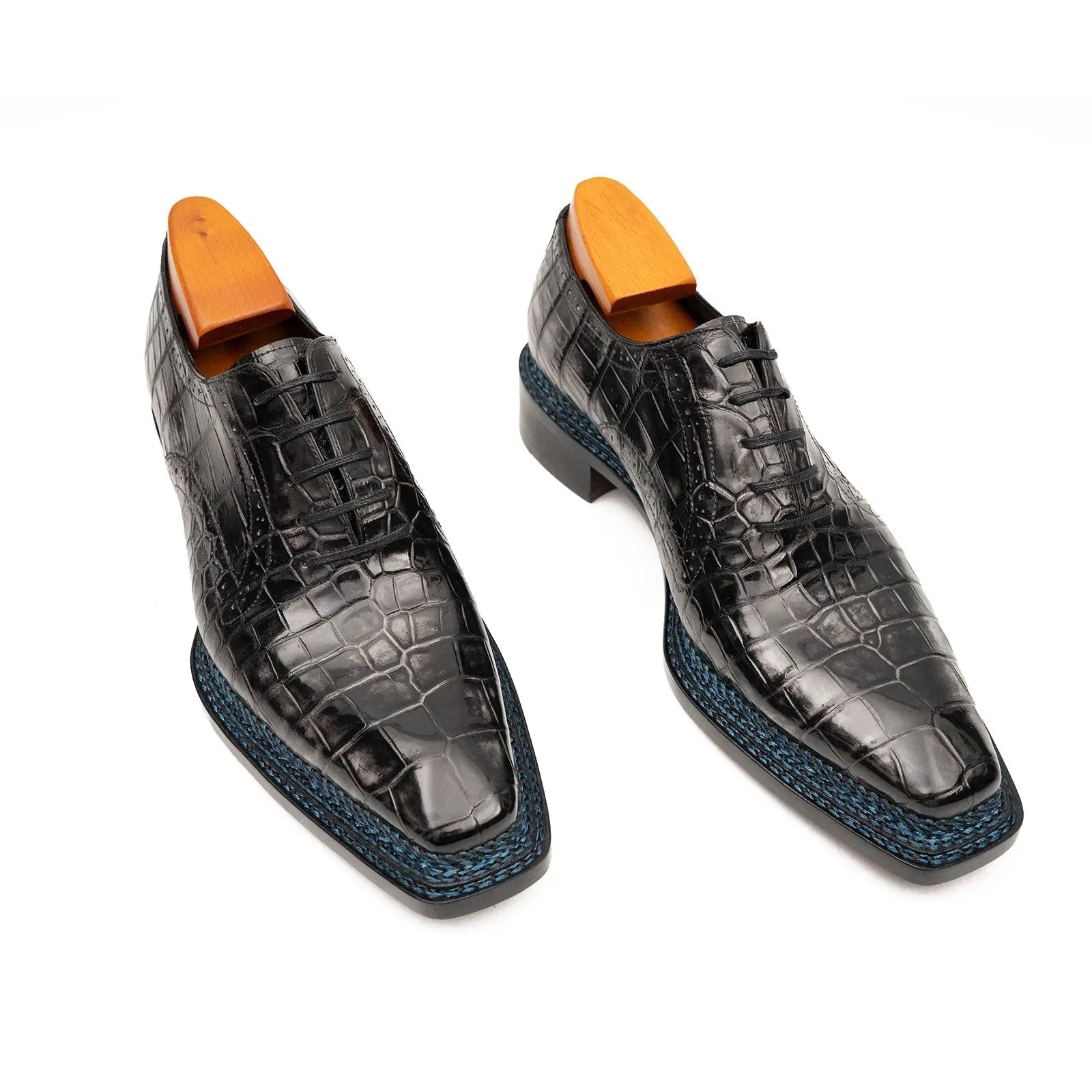 Black Grey Crocodile Oxford Shoes Goodyear Norwegian 8018