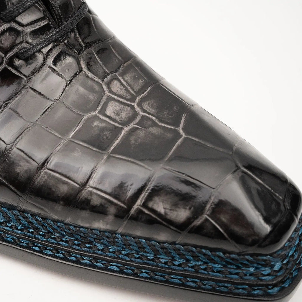 Black Grey Crocodile Oxford Shoes Goodyear Norwegian 8018