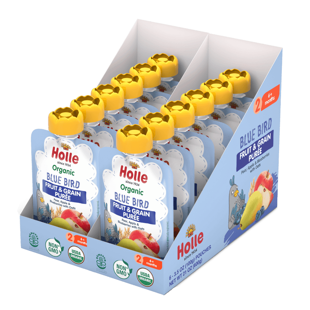 Holle Baby Food Pouches - Organic Fruit & Grain Puree - Blue Bird