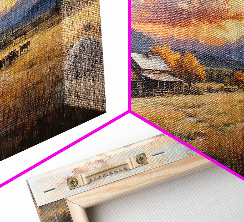 Sunset Ranch Framed Canvas Print Scenic Landscape Art Autumn Mountain Wall Decor Ideal Holiday and Fall Home Decor Extra Large Art