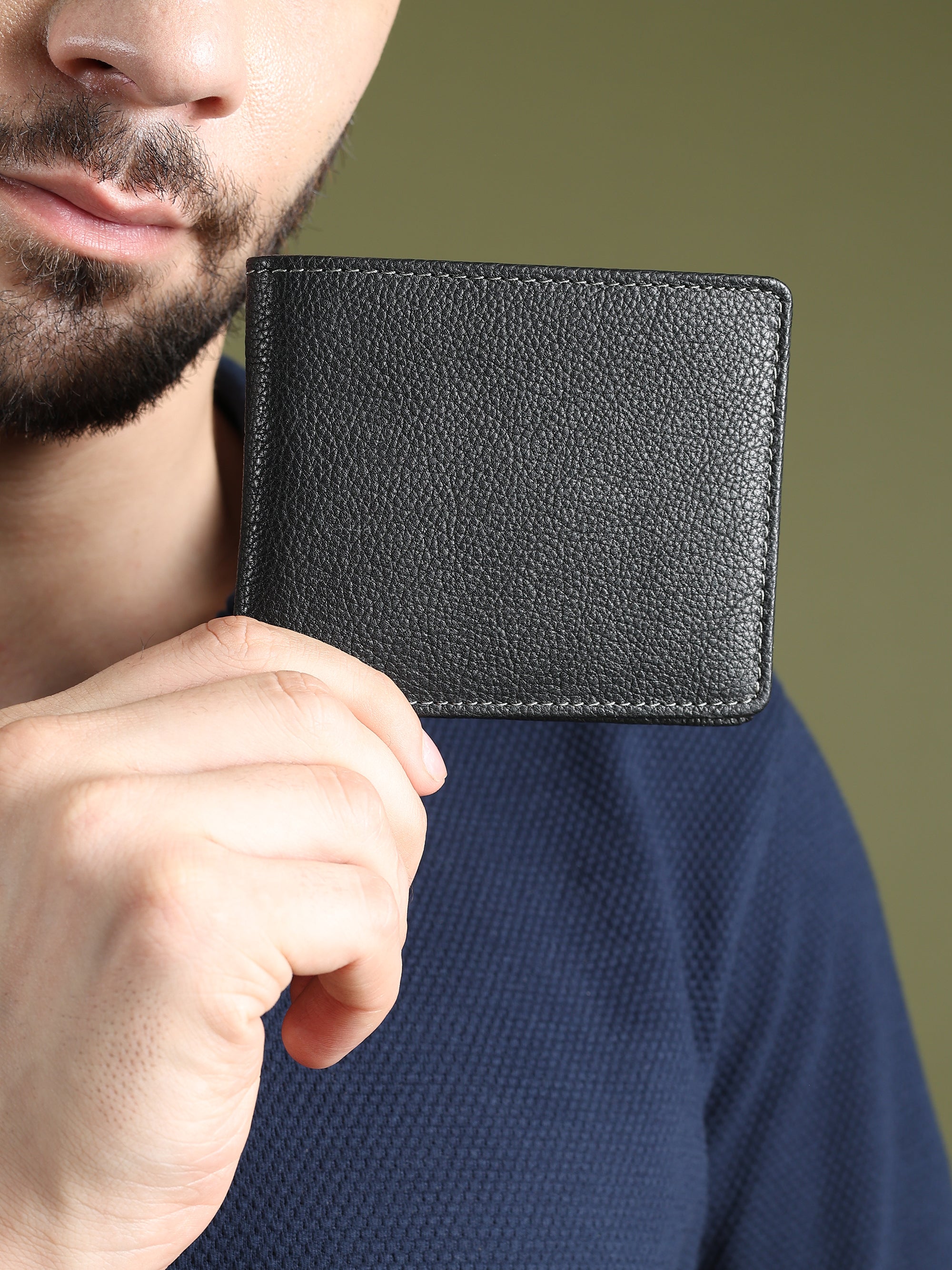 Black Textured Leather Mens Wallet