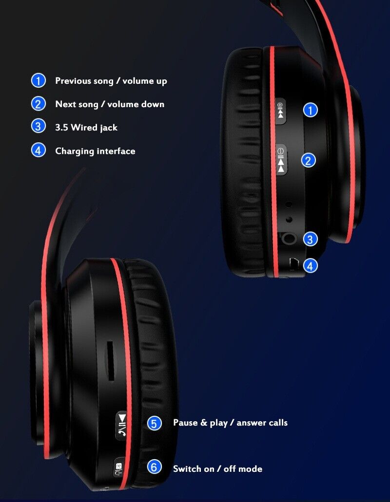 The Perfect Part Super Bass Bluetooth Headphones LED Light