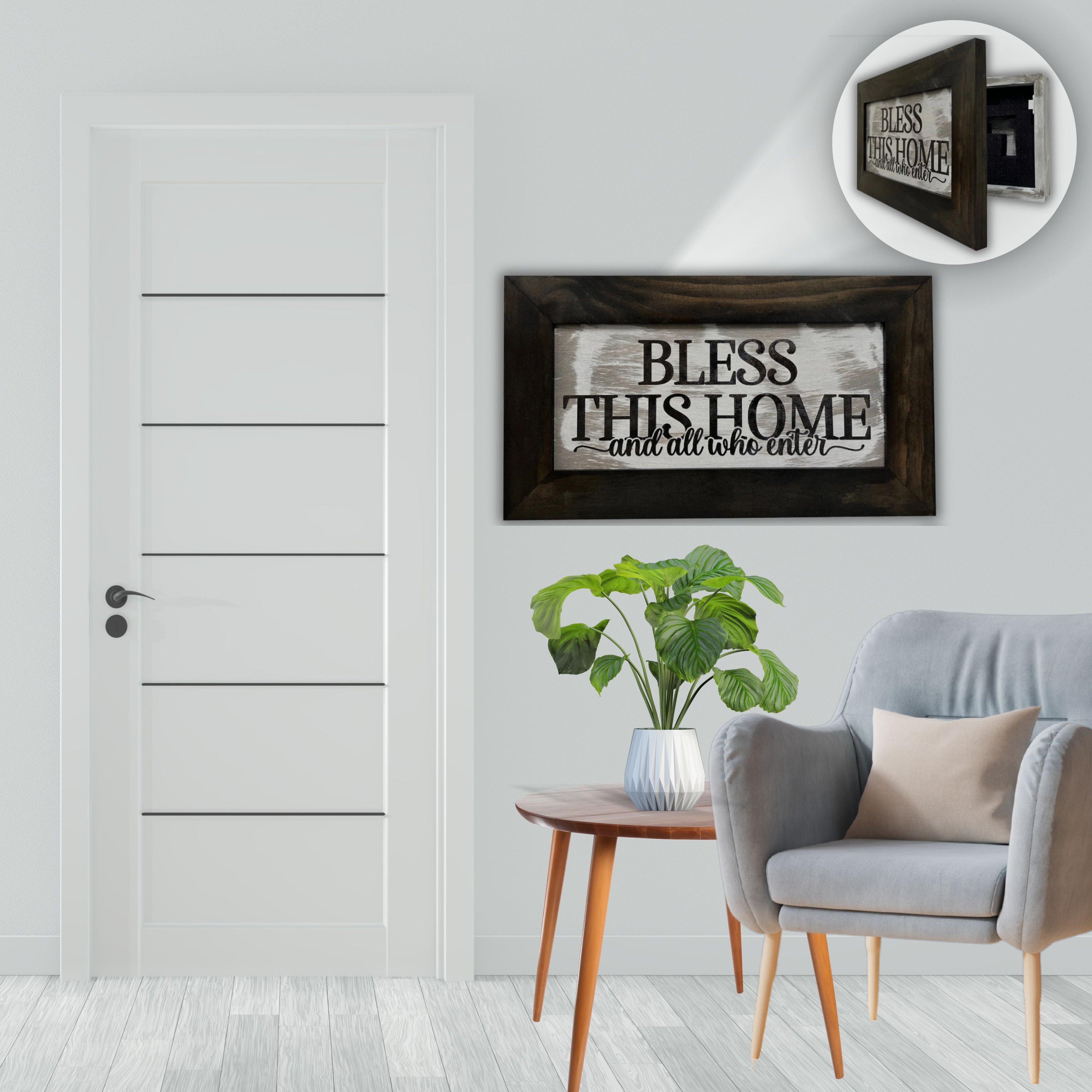 Wood Gun Cabinet - Bless This Home And All Who Enter Wall Gun Cabinet - Hidden Wall Storage - Hidden Gun Safe - Handcrafted Gun Concealment Furniture - Hidden Gun Storage by Bellewood Designs