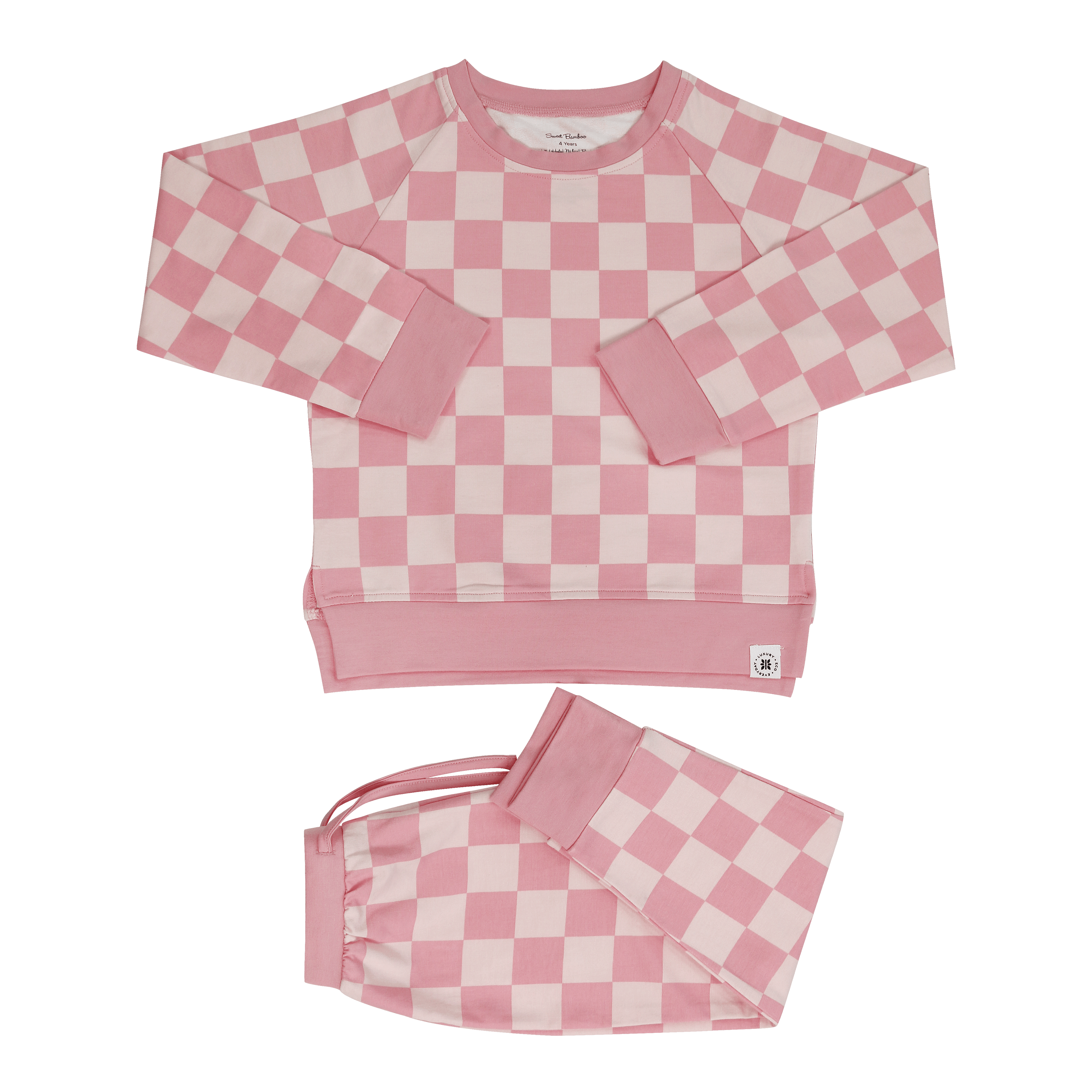 Checker Baby Pink Crew Neck Jogger Set