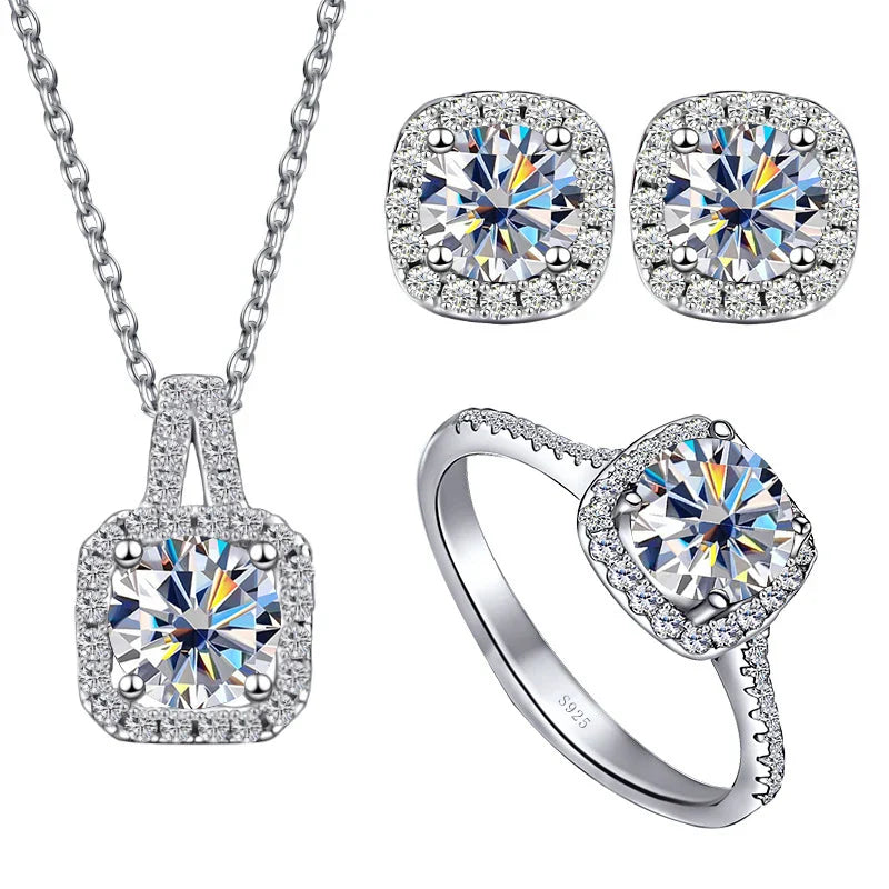Sterling Silver 3-Piece Moissanite Jewelry Set 1ct Necklace Ring Earrings