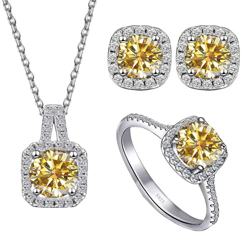 Sterling Silver 3-Piece Moissanite Jewelry Set 1ct Necklace Ring Earrings
